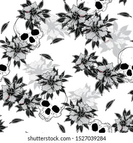 skull & flowers vector repeat pattern