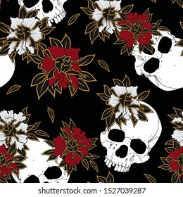 skull  flowers vector repeat pattern