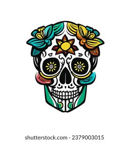 skull with flowers vector tatoo mexico color 
