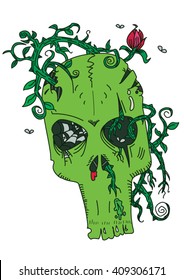 Skull with flowers and vines wrapped around illust vector