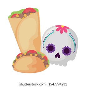 skull with food traditional mexican isolated icon vector illustration design