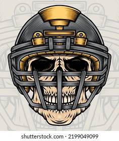 Skull with Football Helmet. Premium vector