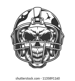 Skull in the football helmet. Vector vintage illustration