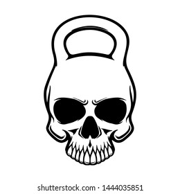 Skull in the form of a kettlebell. Design element for poster, t shirt, card, banner. Vector illustration