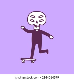 Skull with four eyes playing skateboard, illustration for t-shirt, sticker, or apparel merchandise. With doodle, retro, and cartoon style.