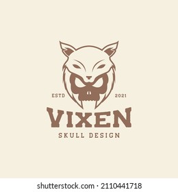 skull with fox vintage logo design, vector graphic symbol icon sign illustration