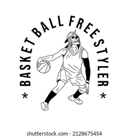 skull freestyle basketball playing ball. suitable for retro t-shirts and jacket designs. eps file