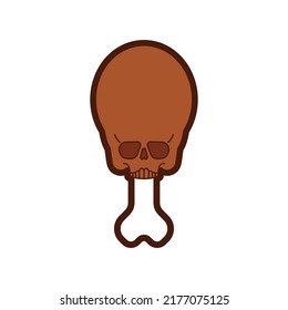 Skull fried chicken leg. Harmful food. not healthy fast food