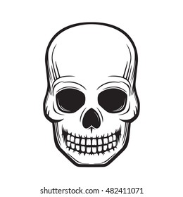 skull, front view, black on white, vector illustration