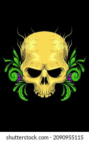 Skull with fruit and plant vector illustration