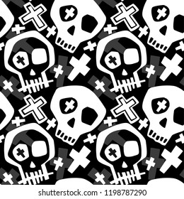 Skull funky boys and girls apparel modern print.Seamless graffiti style painting, halloween background wallpaper 
