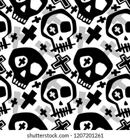 Skull funky boys and girls apparel modern print.Seamless graffiti style painting, halloween background wallpaper 
