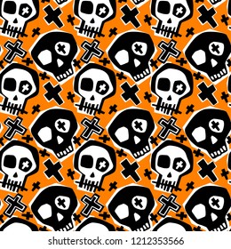 Skull funky boys and girls apparel modern print.Seamless graffiti style painting, halloween background wallpaper 
