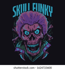 Skull Funky Cartoon Funny Illustration