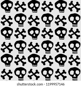Skull funky seamless rough grunge pattern, modern design template. Hipster trendy painted style texture, poster with different doodle elements.Urban bright youth textiles sample