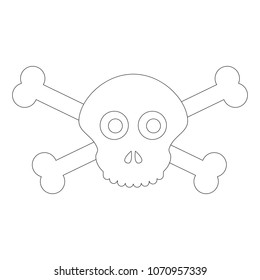 Skull funny cartoon. Outlined colorless illustration with thin line black stroke