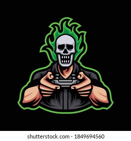 Skull Gamer, Mascot logo, Sticker design