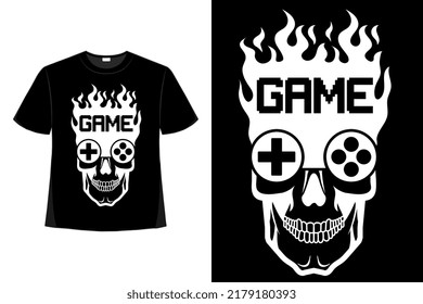 Skull Gamer Tshirt Good For Clothes, Greeting Card, Poster, And Mug Design.