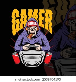 Skull gamer vintage illustration vector