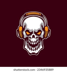 Skull gaming with headset mascot
