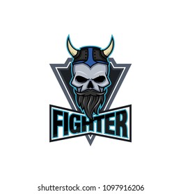 Skull gaming logo viking fighter