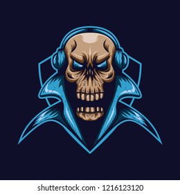 skull gaming shield mascot e sport vector illustration amazing design for your company or brand