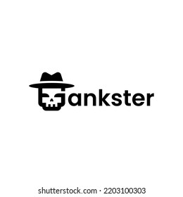 Skull gangster logo bandit logo badge line vector design illustration