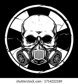 skull with gas mask and bio hazard sign background