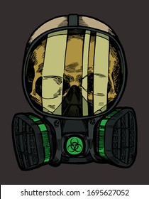 Skull in gas mask with a face shield biohazard quarantine vector illustration.