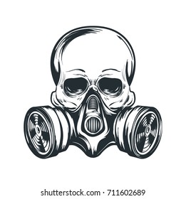 Skull in gas mask illustration. Toxicity emblem / sign. Can be used as t-shirt print, tattoo design, logo, graffiti. Urban style