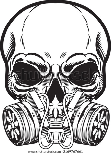 Skull in gas mask, Illustration. Toxicity emblem\
sign. Can be used as a t-shirt print, tattoo design, logo, and\
graffiti. Urban style