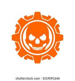 Skull Gear Machine Orange Vector Symbol Graphic Design