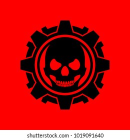 Skull Gear Machine Red Background Vector Symbol Graphic Design
