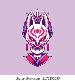 Skull Geisha With Kitsune Mask Illustration For Merchanside