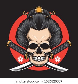 skull geisha vector with katana