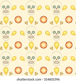 Skull and gems, precious stones vector seamless background. Unique and stylish skull pattern for textile, wallpaper, websites, scrapbook projects and wrapping paper.