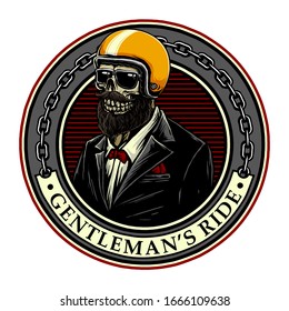 skull with gentlemen style and retro helmet biker illustrator