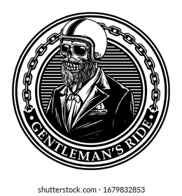 skull with gentlemen style and retro helmet biker illustrator