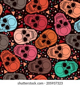 Skull with geometric polygonal ornament on dark background . Vector illustration