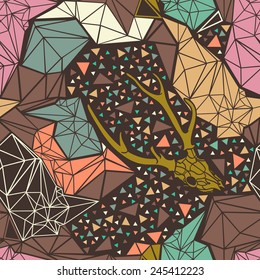 Skull with geometric polygonal ornament on dark  background . Vector illustration