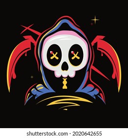 skull ghost art cartoon illustration Premium Vector