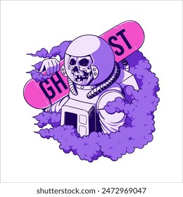 Skull ghost astronaut illustration digital printing or branding