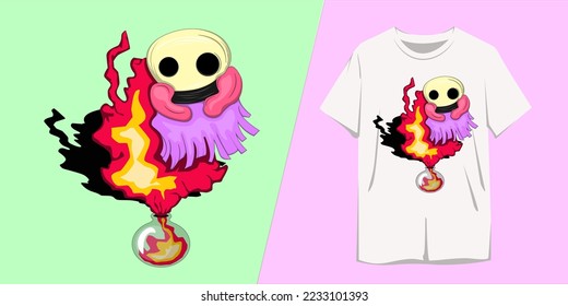 skull ghost with fire from magic potion design with t shirt template