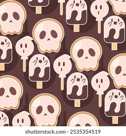 Skull and ghost popsicle seamless Halloween candy pattern Vector