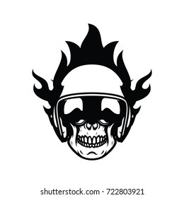 Skull ghost rider road biker vector illustration mascot logo fire