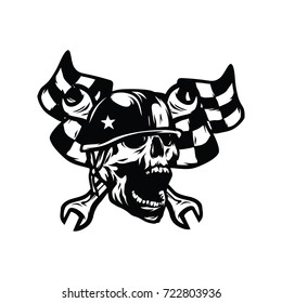 Skull ghost rider road biker vector illustration mascot logo flag