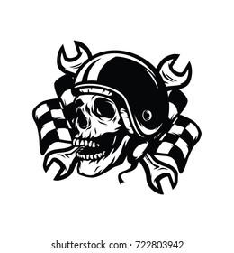 Skull ghost rider road biker vector illustration mascot logo