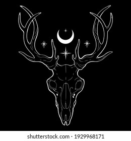 Skull of a ghostly mystical deer on a black background