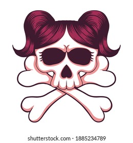 Skull girl crossbone vector illustration for your company or brand