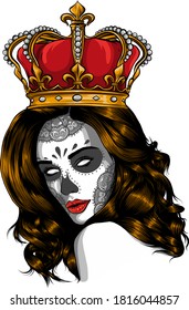Skull girl with a crown. Vector illustration design